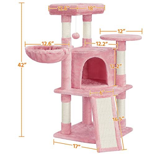 42in Cat Tree Tower for Indoor Cats (Pink)