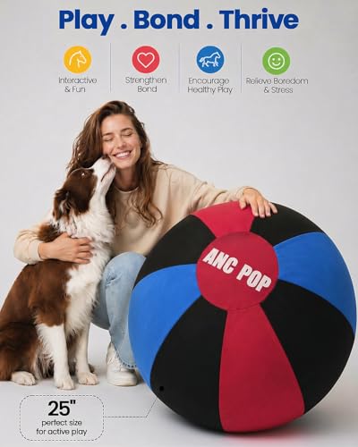 Herding Ball for Dogs Horse Ball& Cover 25" for Horses Large with Hand Pump for Play (Red and Blue and Black / 25 inches)