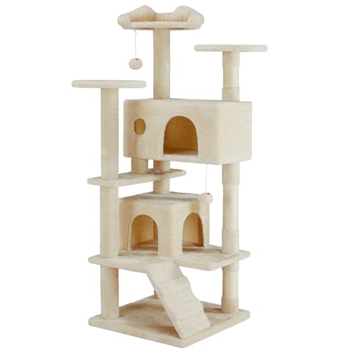 54 inch Cat Tree Tower with Scratching Posts (Beige / 54*20*20IN)