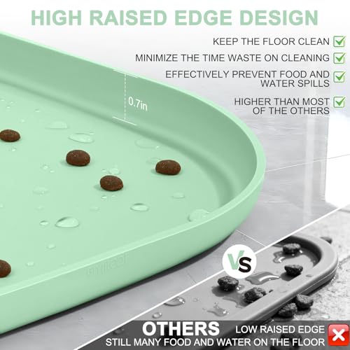 Waterproof Silicone Pet Food Mat with Raised Edge for Dog & Cat (Mint Green / 19"L x 12"W)