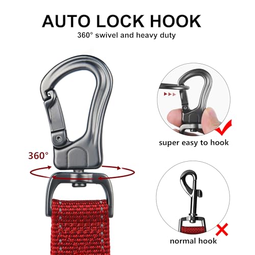 6FT 1IN Heavy Duty Dog Leash for Large Dogs with 2 Padded Handles (Red / 1 in x 6 ft)
