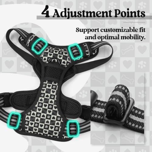 Dog Harness No Pull for Large Dogs with 2 Leash Clips (Small / Black Grid)