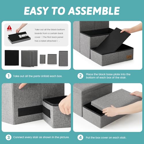 Dog Stairs with Storage (Grey / 28.5"L x 17"W x 16.7"H)
