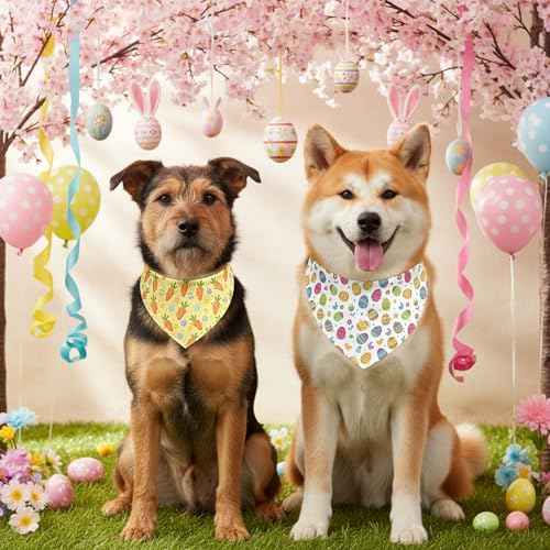 200 Pcs Easter Dog Bandanas Bulk Cute Bunny Egg Carrot Pattern (25.6 x 17.7 x 17.7 Inch / Easter)