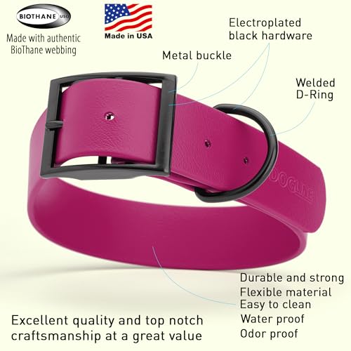 Biothane Waterproof Dog Collar Strong Coated Nylon Webbing with Black Hardware Odor (W1.5" x L20"-24" / Magenta Pink)