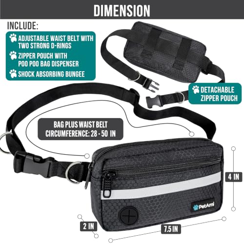 Hands Free Dog Leash Waist Belt Bag Fanny Pack (Black / 2 Leashes)