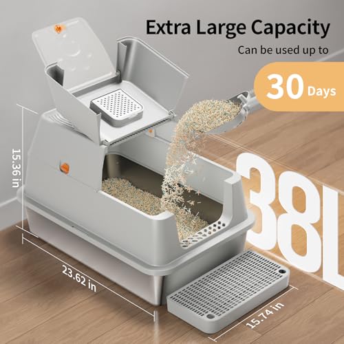 Stainless Steel Cat Litter Box with Lid (Grey)