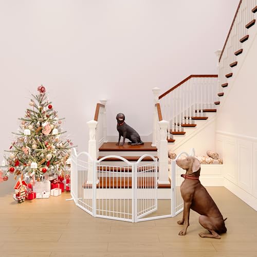 Metal No Assembly Freestanding Dog Gate with Door Walk Through (White / 6 panels)