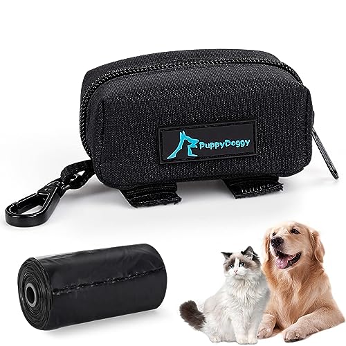 Dog Poop Bag Holder for Leash Black Waste Bag Dispenser with 1 Roll of Poop Bags for Leash Accessory Bicycle (Black)