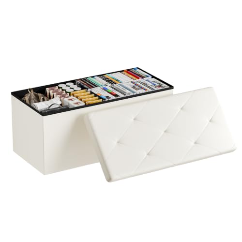 30 Inch Storage Ottoman Bench (Beige / 15.2"D x 30"W x 15.2"H)