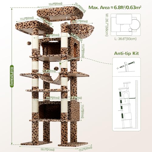 Giant Tall Heavy Duty Cat Tower for Indoor Large Cats (Leopard Print / 83 inch)