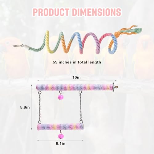 2pcs Gradient Colorful Bird Rope Perch Stand