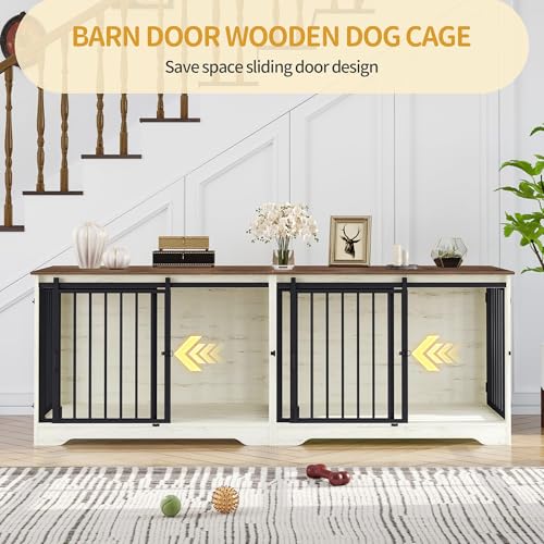 77.6" Double Dog Crate Furniture (White Brown / 77.6"L x 23.6"W x 26.4"H)