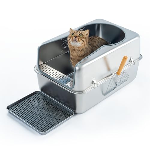 304 Stainless Steel Litter Box for Large Cats 30+ lbs (100% Stainless Steel)