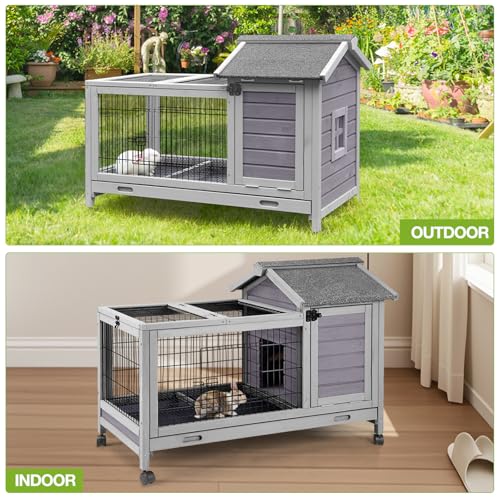 Wooden Rabbit Hutch Indoor and Outdoor (Grey)