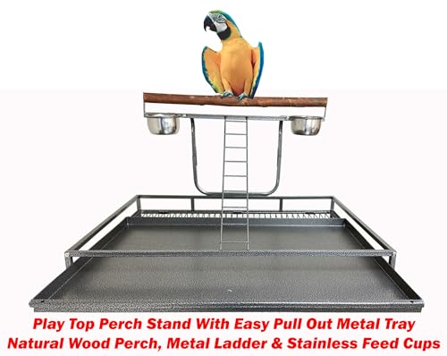 Large Sturdy Wrought Iron Bird Parrot Rolling Metal Cage (24.0"L x 22.0"W x 66.5"H / Black Vein)
