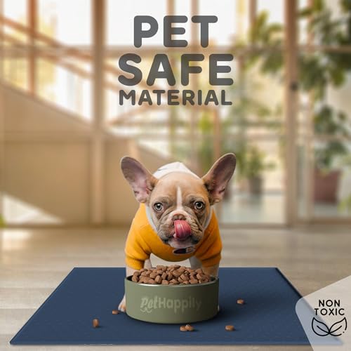 Dog Food Mat 24x15 Raised Edges Dogs Mat for Food and Water Prevent Spill (24"L x 15"W / Denim Gray)