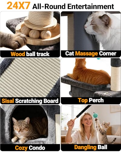 Eco Wood Cat Tree Tower (Onyx Gray)