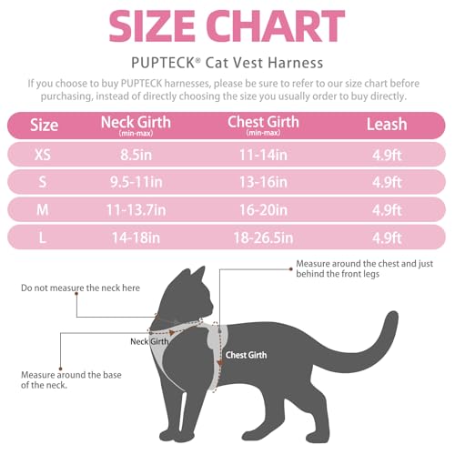 Cat Harness and Leash Set Escape Proof Reflective Cat Walking Harness Adjustable Soft Breathable Mesh Vest for Small Pets (S (NECK 9.5"-11", CHEST 13"-16") / Light Pink)