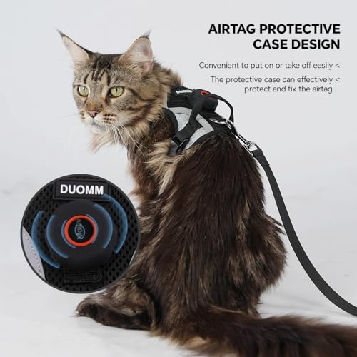 Harness Leash Set with AirTag Holder for Large Cat & Puppy (Black (Holder for Airtag) / XL)