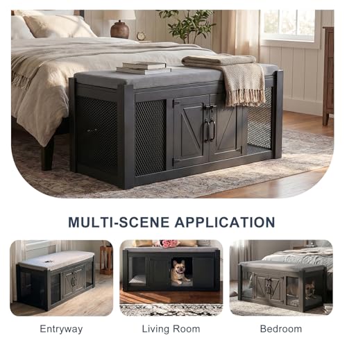 Dog Crate Furniture with Padded Seat (Black)
