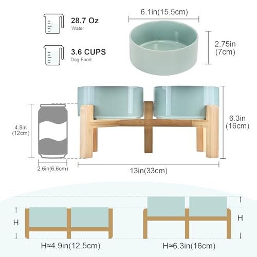 Elevated Dog Bowls Ceramic (6.1 in - 3.6 cups / Light Green)