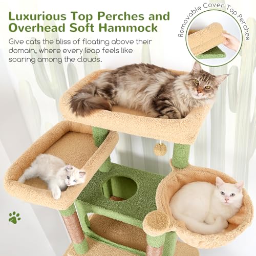 Cactus Giant Tall Heavy Duty Cat Tower for Indoor Large Cat (Green / 83 inch)