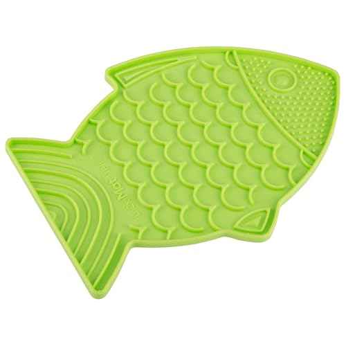 Felix, Fish-Shaped Cat Slow Feeders Lick Mat, Boredom Anxiety Reducer; Perfect for Food, Treats, Yogurt, or Peanut Butter. Fun Alternative to a Slow Feed Cat Bowl or Dish, Green (Green)