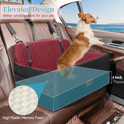 Dog Car Seat for Medium Large Dogs Under 55 lbs (Blcak/red)