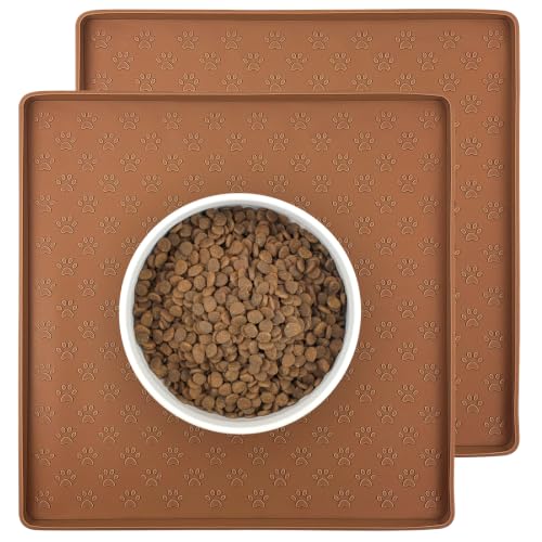 2 Pack Pet Placemat for Dog and Cat (11.8"L x 11.8"W - 2 Pack / Brown)