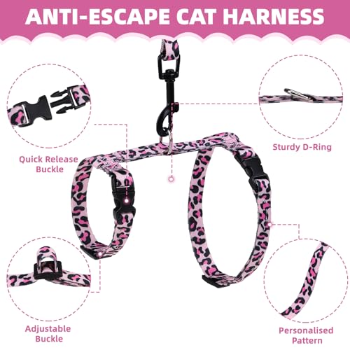 Cat Harness and Leash Set (Small / Pink Leopard Print)