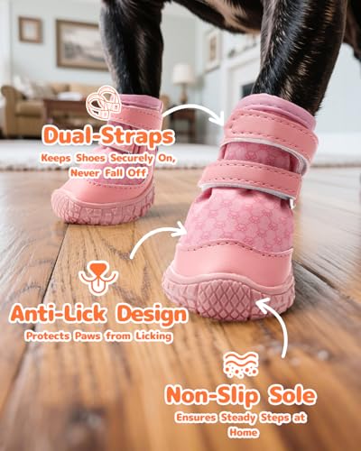 Dog Shoes for Small Dogs (Light Pink / Width 1.49 inches)