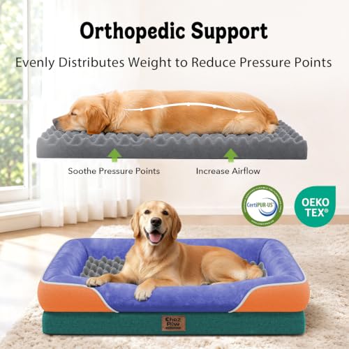 Waterproof Orthopedic XL Dog Bed for Large and Extra Large Dogs (Navy Orange / 42"L x 30"W x 7.5"Th)