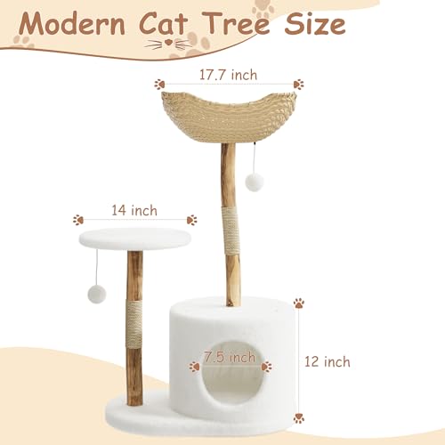 Modern Real Wood Cat Tree Tower for Large Cats (White / 1 perch)