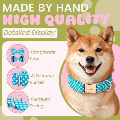 Pet Collar Blue & White Polka Dot Dog Collar with Bow (Blue White Dot / X-Small (Pack of 1))