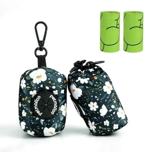 Dog Poop Bag Holder Dispenser 2 Pack (Cyan&Flower)