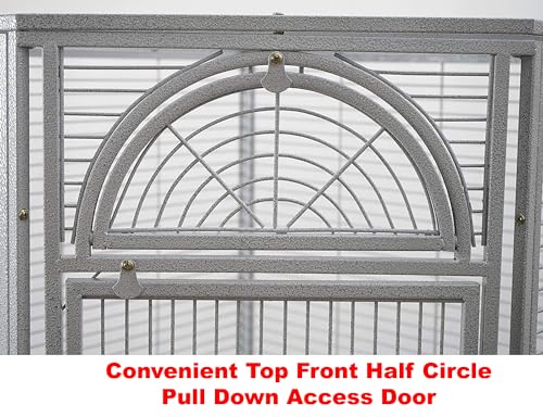 X Large Corner Parrot Bird Flight Breeding Wrought Iron Rolling Cage Solid Plated Feeder Doors with Around Metal Seed Guard (30" x 30" x 64"H / Black Vein)