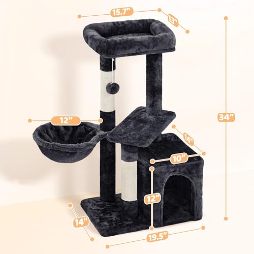 Cat Tree 34in Cute Cat Tower for Indoor Cats (Black)