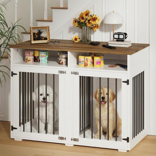 Furniture Dog Crate for 2 Dogs (White / 40.9"L x 23.6"W x 35.0"H)