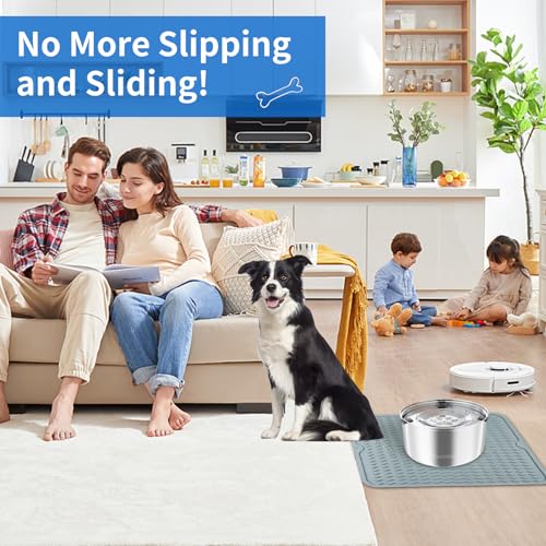 3L Stinless Steel Dog Water Bowl and Waterproof Silicone Mat (B: Stainless Steel+ Light gray)