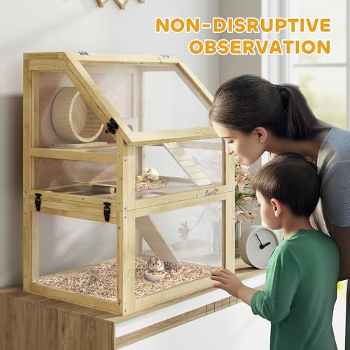 Wooden Hamster Cage 3 Tier for Dwarf Gerbil 24"x16"x29.5" Natural (Natural Wood / 23.6"L x 15.7"W x 29.5"H)