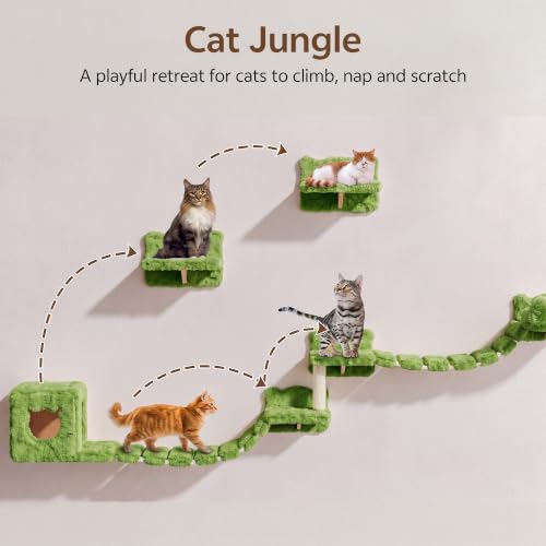 9-in-1 Cat Wall Shelves, Cat Wall Furniture Set with Bridge, Green (Green / 9-in-1)