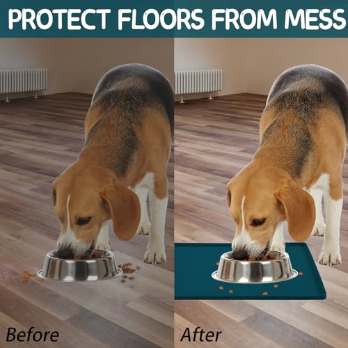 Silicone Cat & Dog Food Mat for Floors Waterproof (Navy / 18''×12'')