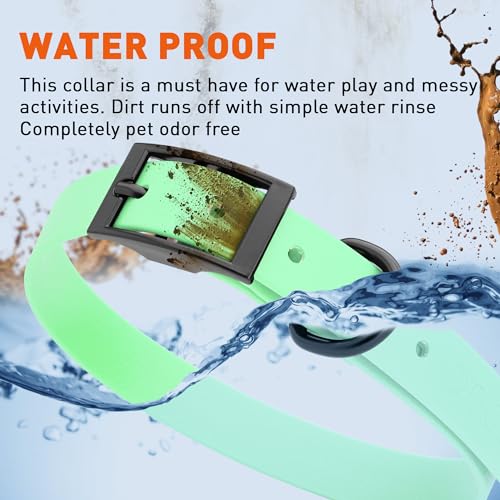 Biothane Waterproof Dog Collar Strong Coated Nylon Webbing with Black Hardware Odor (W3/4" x L15-18" / Sea Foam Green)