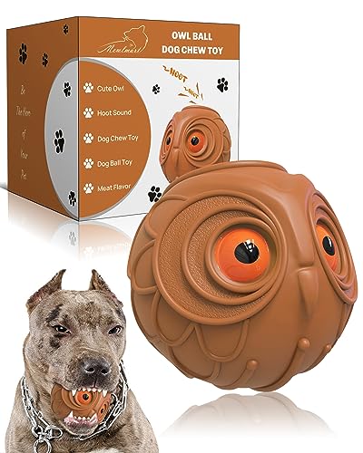 Giggle Ball for Dogs Owl Toys for Aggressive Chewers Dog Ball Toy for Puppy Medium Large Dogs Fun Gift for Dog Natural Rubber Hoot Brown (Brown Owl Orange Eyes)