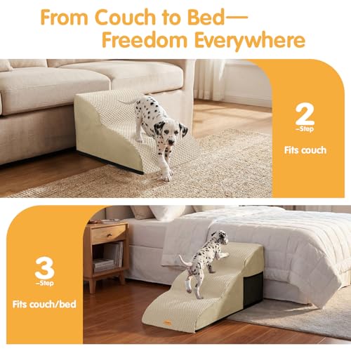 High Density Extended Foam Dog Ramp&Steps 2 Tiers (Beige / 21.7*15.7*11.8)