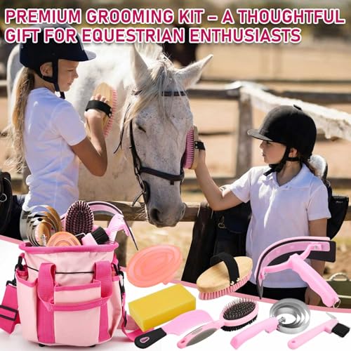 9 Pcs Horse Grooming Kit Tack Room Supplies (Classic / Pink)