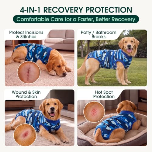 Recovery Suit for Dogs Cats (2x-large (Back:24.8-29.5'', Weight:70+ Lb) / 2#Ocean Camo)