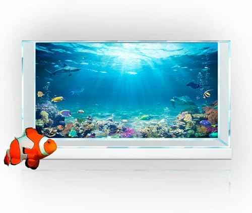 60X24IN Aquarium Background Under The Sea Coral Reef Scenery Backdrop Terrarium Background Underwater Marine Organism Fish Tank Background with 10EVA Double (Blue02 / 60X24in/150X60cm)