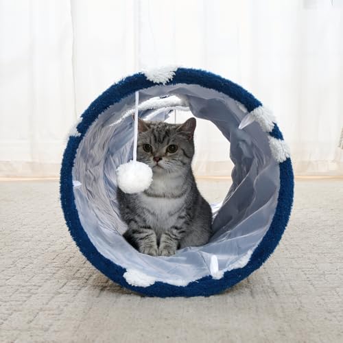 Straight Cat Tunnel for Indoor Cats 47"x12" (Blue Paw / Straight)